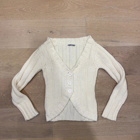 Knit Cream Cardigan with Removable Fur Collar - Picture 3 of 6